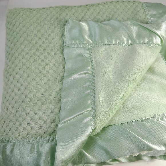 Other - Bright Future Baby Blanket Satin Trim edge sage Green waffle plush soft Vintage